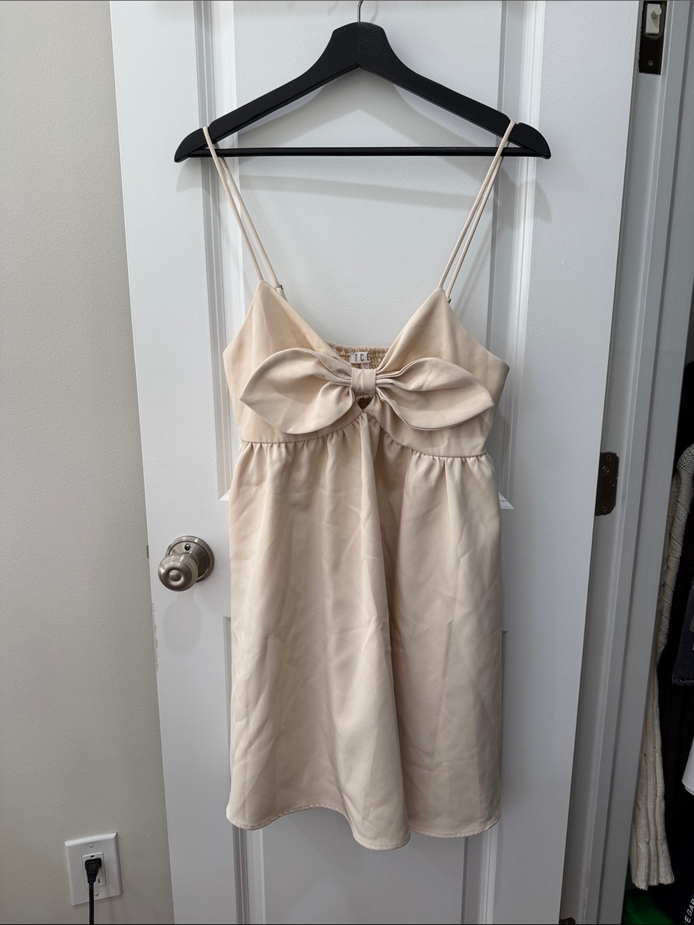 TCEC Cream Bow-Front Slip Dress with Thin Straps